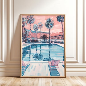 Palm Springs Pool Print – Retro Summer Wall Art, Pink Coastal Digital Download