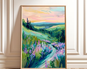 Sommer Wildblumen Landschaft Gemälde - Bunte Natur Wand Kunst Digitaler Download