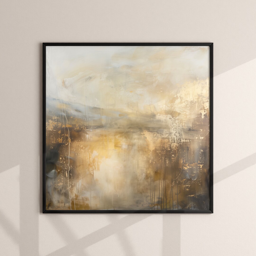 Modern Abstract Square Wall Art Neutral Large Print Gold Square Art ...