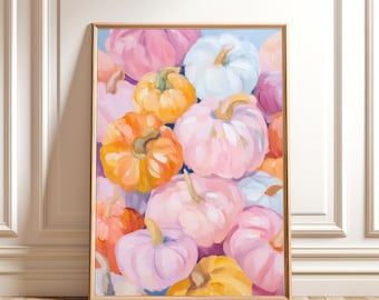 Pastel Pumpkin Wall Art – Colorful Halloween Fall Decor, Pink Autumn Print, Digital Download