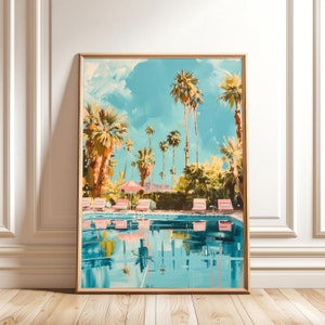 Retro Palm Springs Pool Print – Summer Wall Art, Coastal Beach House Digital Download