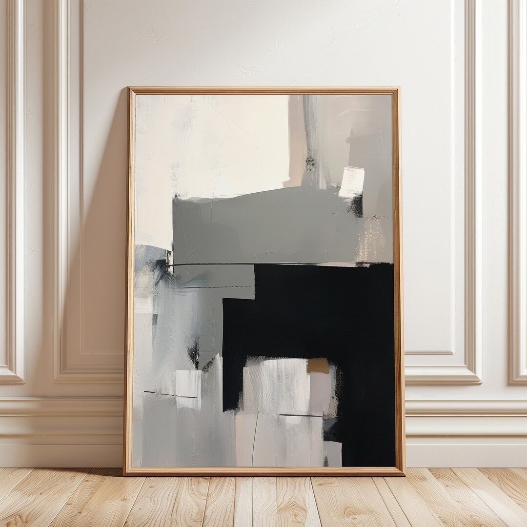 Abstract Minimalist Wall Art - Black & White Brush Strokes Print ...