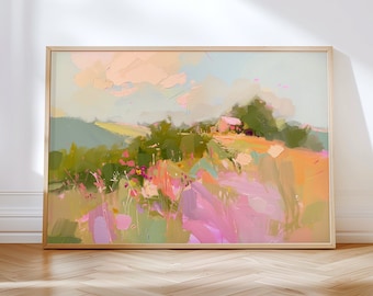 Colorful Landscape Abstract Painting - Pastel Modern Wall Art Print- Spring Summer Digital Download - Art Brush Strokes Print - Wall Decor