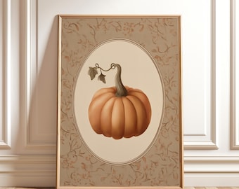 Vintage Halloween Pumpkin Painting – Rustic Fall Wall Art, Thanksgiving Kitchen Decor, Digital Download