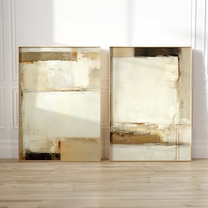 Arte mural moderno y neutro - Juego de 2 impresiones minimalistas en tonos pastel - Impresión abstracta beige - Impresión Japandi - Impresiones artísticas Wabi Sabi