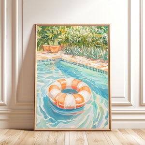 Retro Pool Inner Tube Print – Summer Swimming Pool Wall Art, Beach House Digital Download