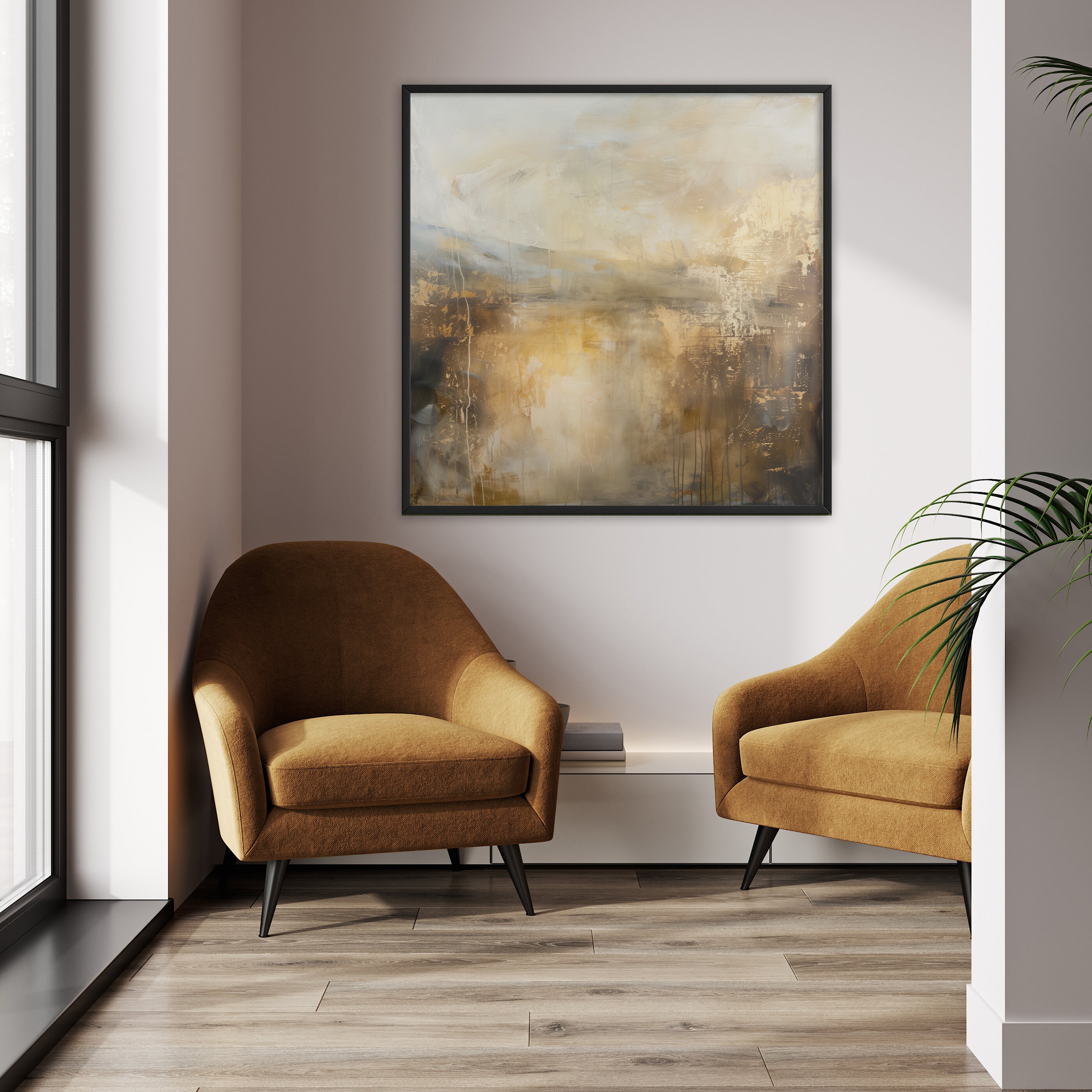 Modern Abstract Square Wall Art - Neutral Large Print - Gold Square Art ...