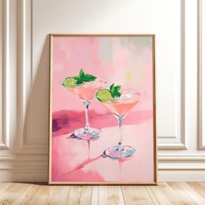 Pink Cocktail Painting Wall Art - Cocktail Poster - Bar Cart Art Print - Digital Download - Bar Decor