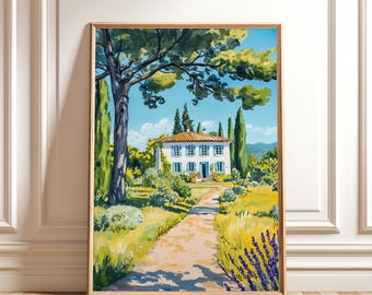 Cottage Landscape Painting - Cottagecore Wall Art - Spring Digital Download - Colorful Vintage Printable