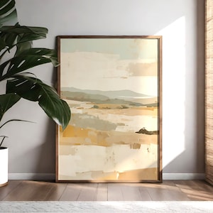 Abstract Landscape Art Print – Minimalist Wall Art Decor, Neutral Pastel Beige Modern Digital Download