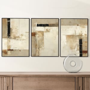Neutral Abstract Prints – Set of 3 Beige and Brown Modern Scandinavian Art, Digital Download