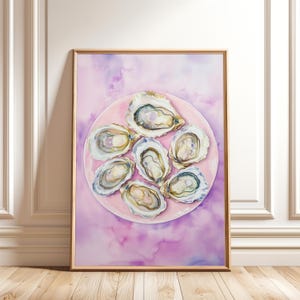 Dipinto di conchiglia di ostrica rosa - Arte murale costiera astratta colorata - Stampa estiva rosa - Decorazione per casa sulla spiaggia - Arte costiera stampabile alla moda