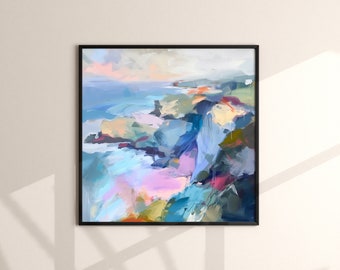 Modern Abstract Square Wall Art - Colorful Abstract Mountain Painting - Large Square Art - Wall Art Decor - Art Brush Strokes Print