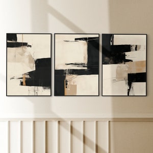 Black and Beige Abstract Print Set of 3 – Modern Neutral Wall Art, Digital Download