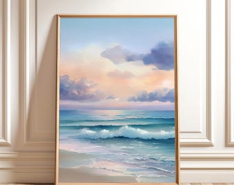 Pastel Sunset Ocean Waves Print: Serene Coastal Seascape (Digital Download
