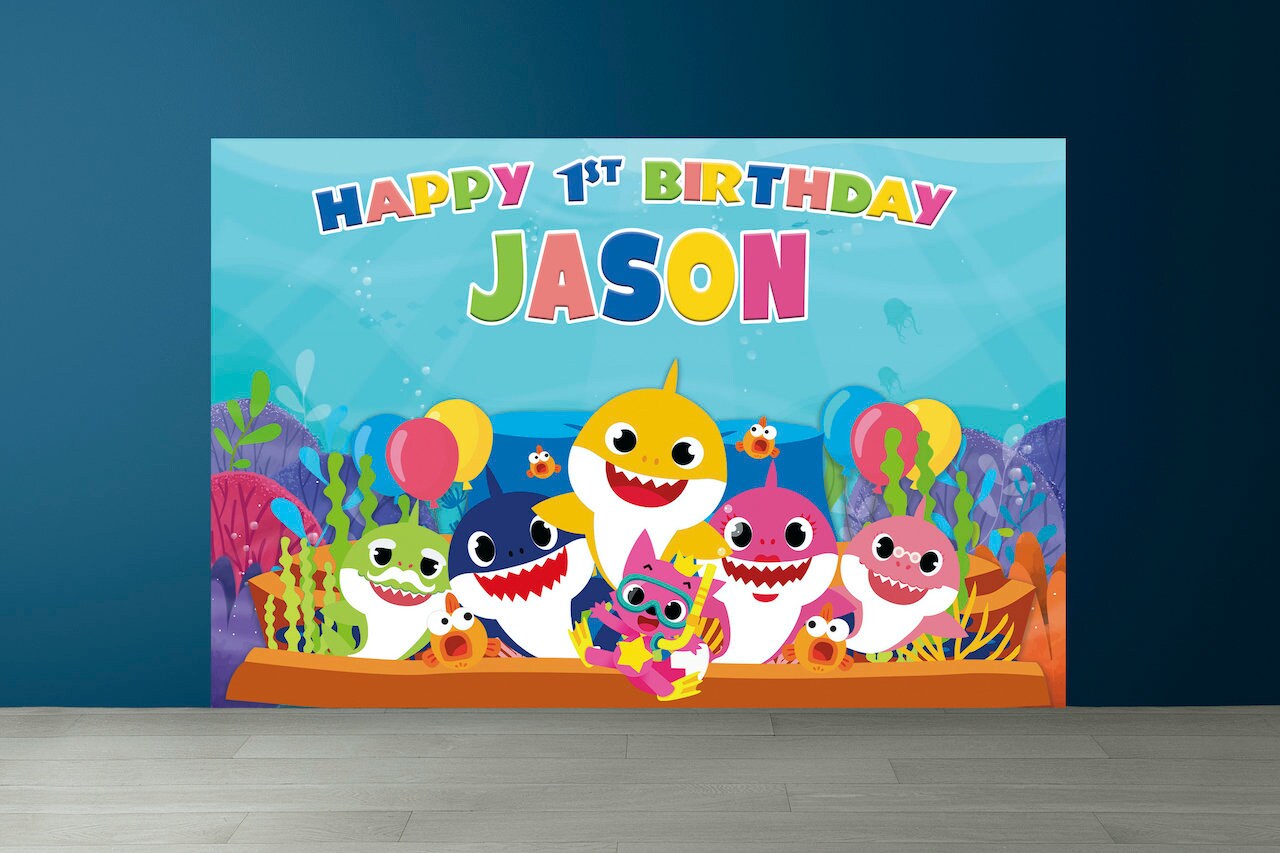 Baby Shark Birthday Backdrop,baby Shark Personalized Birthday Banner