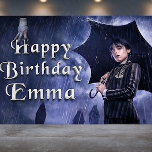 Telón de fondo de cumpleaños del miércoles Addams, telón de fondo personalizado del miércoles, decoración de la fiesta del miércoles, archivo imprimible digital personalizado del miércoles