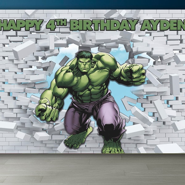 Telón de fondo de cumpleaños de Hulk, estandarte de cumpleaños de Hulk, telón de fondo de cumpleaños personalizado de Hulk, estandarte personalizado, estandarte personalizado - solo archivo digital