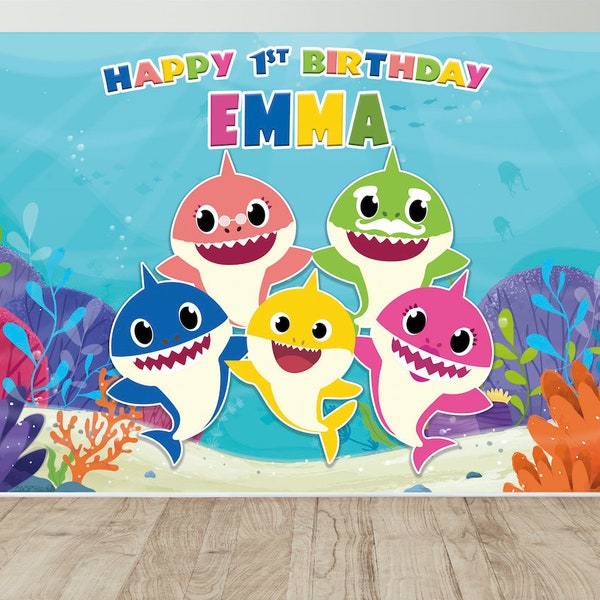 Baby Shark Birthday Backdrop,Baby Shark Personalized Birthday Banner,Personalized Backdrop, Customized Banner,Digital File Only