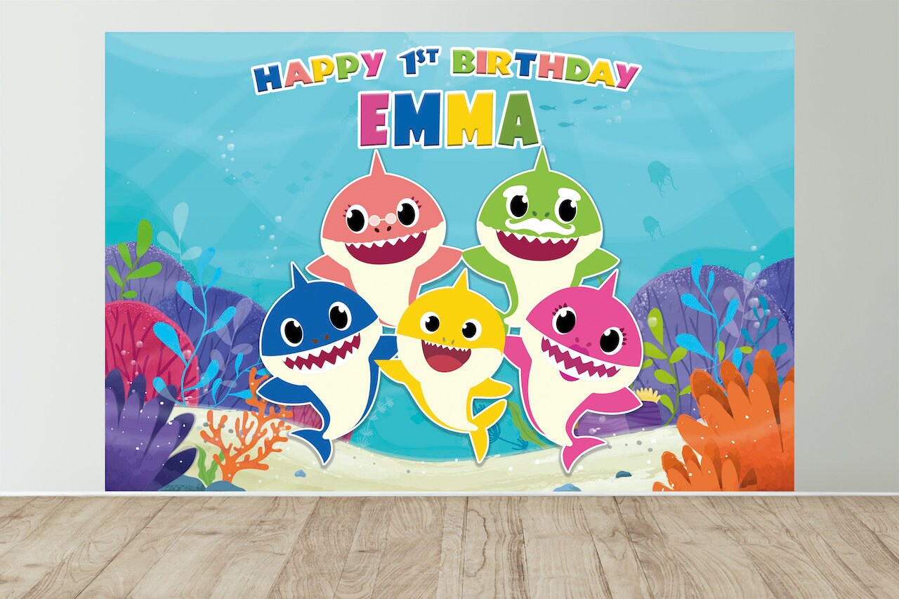 Baby Shark Birthday Backdrop,baby Shark Personalized Birthday Banner