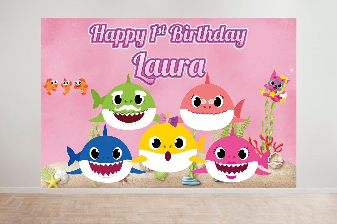 Baby Shark Pink Birthday Backdrop,baby Shark Personalized Birthday