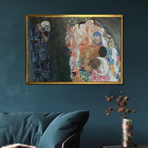 Gustav Klimt, Śmierć i życie, obraz na płótnie | Klasyczny wydruk artystyczny do dekoracji domu i wyjątkowego pomysłu na prezent, wydruk na płótnie