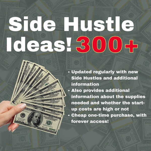 Side Hustle Guide | 300 + Ideas to Boost Your Income | Make Money | Side Gig Inspiration | Income Streams | Entrepreneurial Success