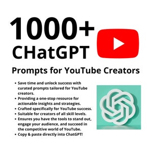 Boost Your YouTube Channel | 1000+ ChatGPT Prompts for Success, Analytics, Branding, Monetization, Ideas, and Channel Growth.