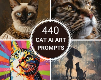 440 Kunstaanwijzingen voor kattenrassen | Midjourney Dall-E AI-generator | Creatieve digitale kattenkunst | Hoogwaardige afdrukbare muurkunst