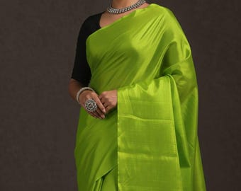 Parrot Green Pure Tussar Silk Saree