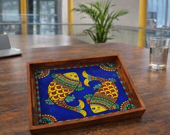 Handmade Madhubani Wooden Serving Tray