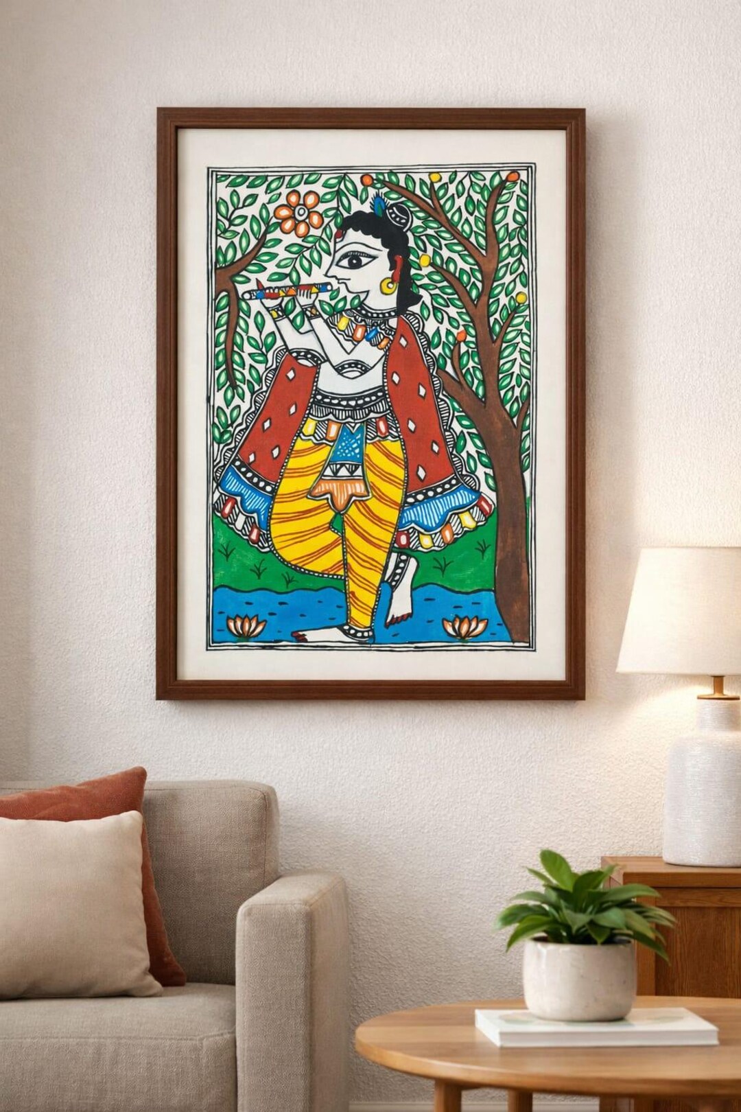Madhubani Krishna Painting Framed Wall Art - Etsy