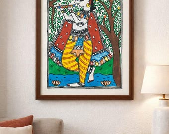 Madhubani Krishna Painting Framed Wall Art