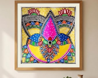 Padma Utsav– Handmade Madhubani Lotus Folk Art Painting