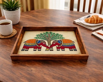 Madhubani Painted Wooden Serving Tray