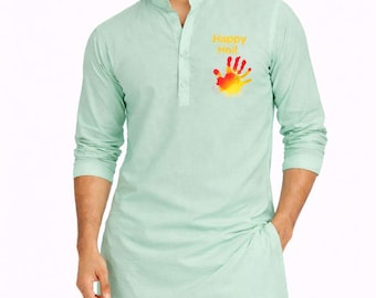 Mint Green Pure Cotton Holi Kurta for Men