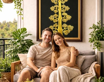 Handmade Sikki Grass Painting - Golden Tree of Life I Wall Art