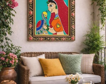 Handmade Madhubani PAinting - Indian Folk Art Painting I  Framed Wall Decor