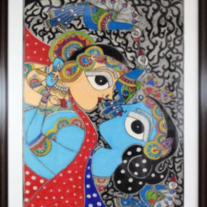 Handcrafted Madhubani Painting – Radha Krishna Love Theme