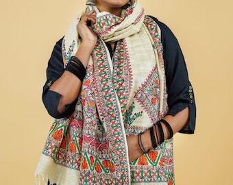 Khadi Cotton Dupatta With Madhubani Painting