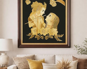 Handmade Radha Krishna Sikki Grass Painting  – Wall Art