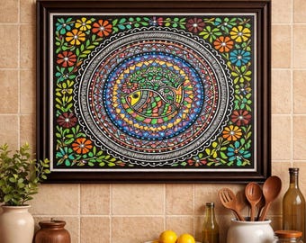 Madhubani Fish Mandala Wall Art Painting