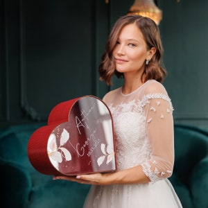 Scatola per biglietti di nozze, scatola per biglietti a forma di cuore con fessura, scatola per biglietti in acrilico con stampa, scatola per buste da matrimonio, scatola per biglietti di laurea per lei