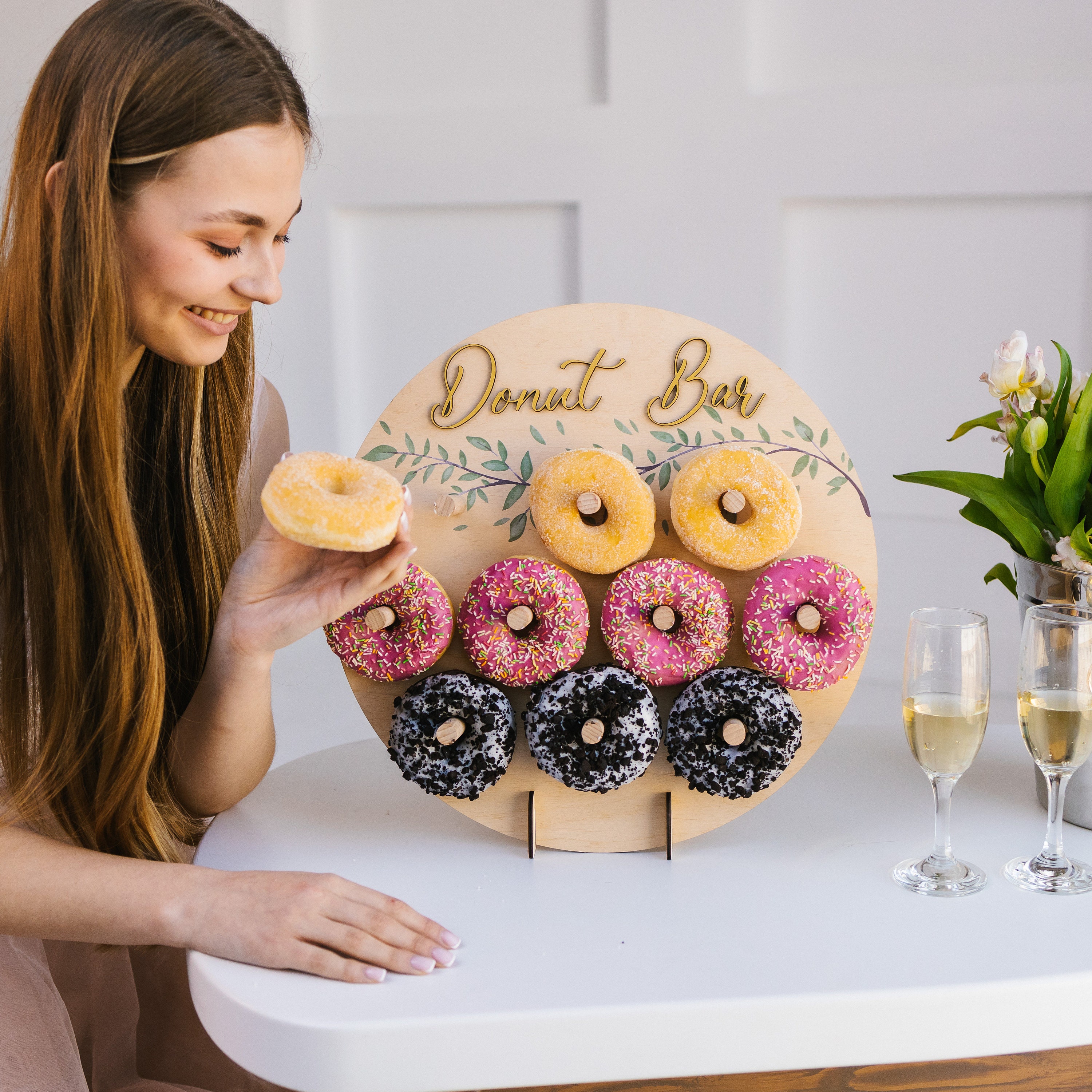 6x Donut Ständer Aus Holz – Wiederverwendbare Donutwall Für Partys, Je 12 Löcher, Natur