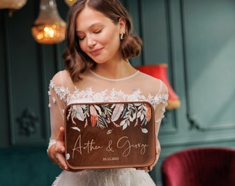 Wedding Card Box, Personalized Acrylic Cards and Gifts Box with Slot for Envelopes, Wedding Money Box, Custom Wooden Box with Couple&#39;s Photo