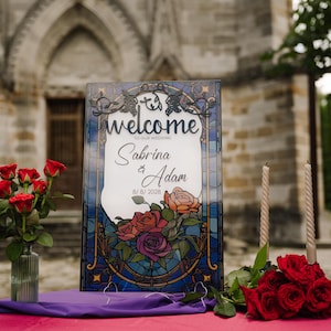 Medieval Wedding Welcome Sign, Custom Renaissance Wedding Decor, Acrylic Stained Glass Fantasy Party Decor, Fairytale Bridal Shower Gift