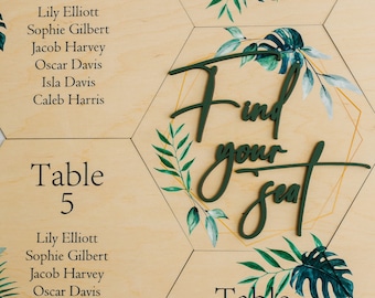 Tropical Wedding Seating Chart: Custom Wood Hexagon Table Sign, Custom Destination Party Decor