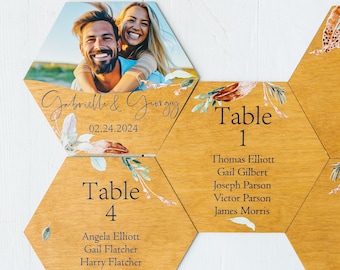 Hexagon Wedding Seating Chart: Modern Reception Decor, Personalized Wood Sign