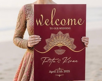 Personalisiertes indisches Hochzeit Willkommensschild: Sangeet, Mehendi, Nikkah