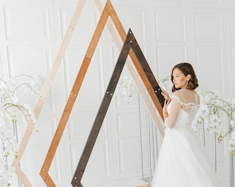 Wooden Wedding Arch: Geometric Arbor for Ceremony Centerpiece, Natural Wood, Self-Assembled
